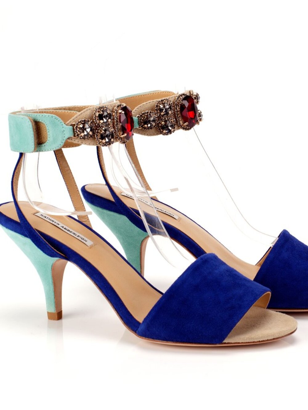 New Crystal Genuine Suede Leather Kitten Heels Sandals NYC Designer Handmade